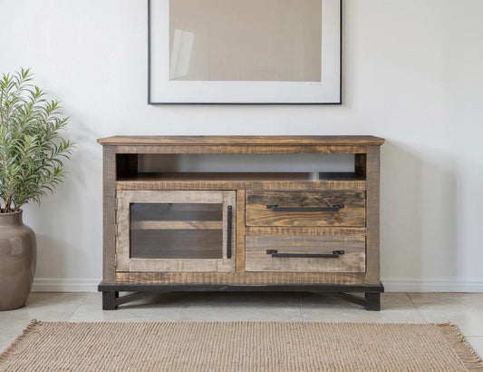 2 Drawer 1 Door 52" TV Stand - Loft Brown Pine Wood Collection