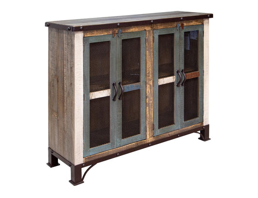 4 Iron Mesh Door 48" Console - Rustic Antique Multicolor