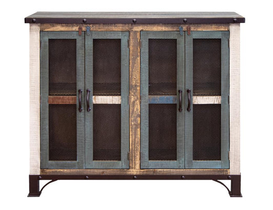 4 Iron Mesh Door 48" Console - Rustic Antique Multicolor