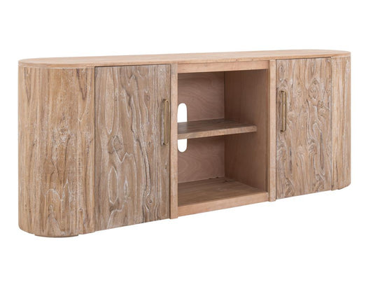 80 Inch TV Stand 2 Door White Balam Mango Wood Fireplace