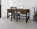 5 Drawer Desk - Loft Brown Pine Wood Desk with Iron Hardware