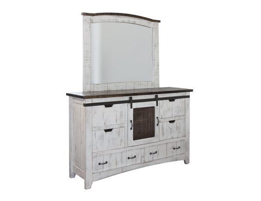 6 Drawer 1 Mesh Door Dresser | Pueblo White Solid Pine