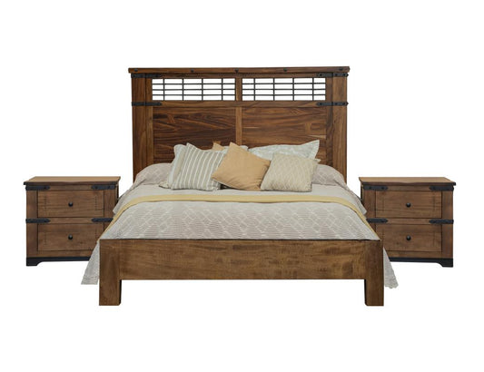 2 Drawer Nightstand - Parota Wood with Metal Details