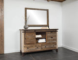 6 Drawer Dresser with Sliding Door | Antique Pine Wood