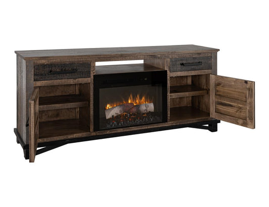 Loft Brown 70" Fireplace TV Stand - Pine Wood & Iron Hardware