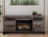 Loft Brown 70" Fireplace TV Stand - Pine Wood & Iron Hardware
