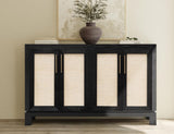 Solara 4 Door Console - Black Lacquer Melina Wood with Yucca Fiber