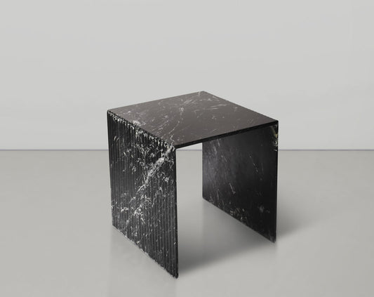 Lucca End Table - Handcrafted Marble Elegance with Art Deco Design and Fluted Base for Luxe Living