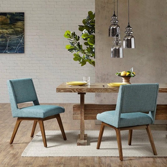 [Set of 2] Mid-Century Open Back Dining Chairs, Blue