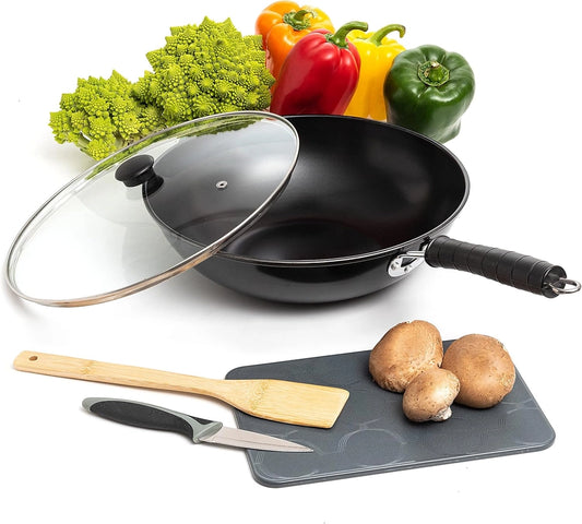 Moss & Stone 5-Piece 12-Inch Carbon Steel Wok Set