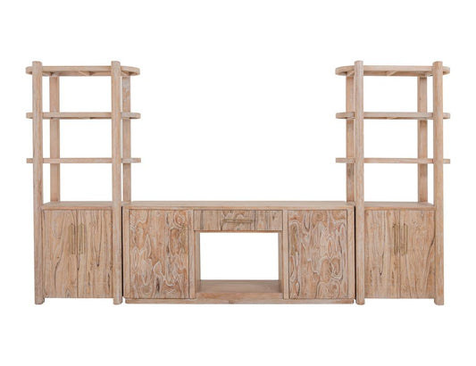 White Balam Wall Unit - Handcrafted Mango & Teak Wood TV Stand