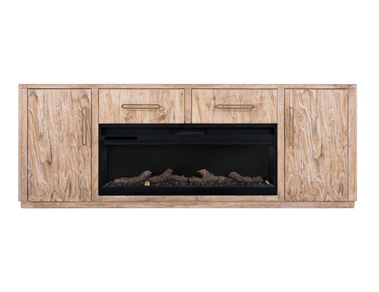 White Balam 80" TV Stand with Fireplace Insert | Mango & Teak