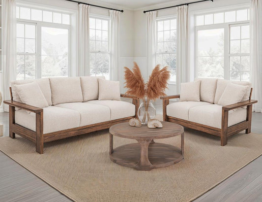 Wooden Frame Upholstered Loveseat - Duna Collection Pearl Fabric