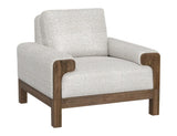 Modern Wooden Frame Armchair | Premium Fabric & Exposed Wood Design