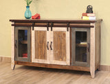 2 Glass Doors 2 Sliding Doors TV Stand - Rustic Antique Multicolor