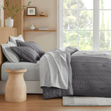 Wholesale Woven Striped Pleated Comforter Set, Charcoal