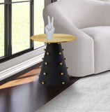 Raven Contemporary End Table with Brushed Gold Top and Matte Black Base - Stylish Modern Decor