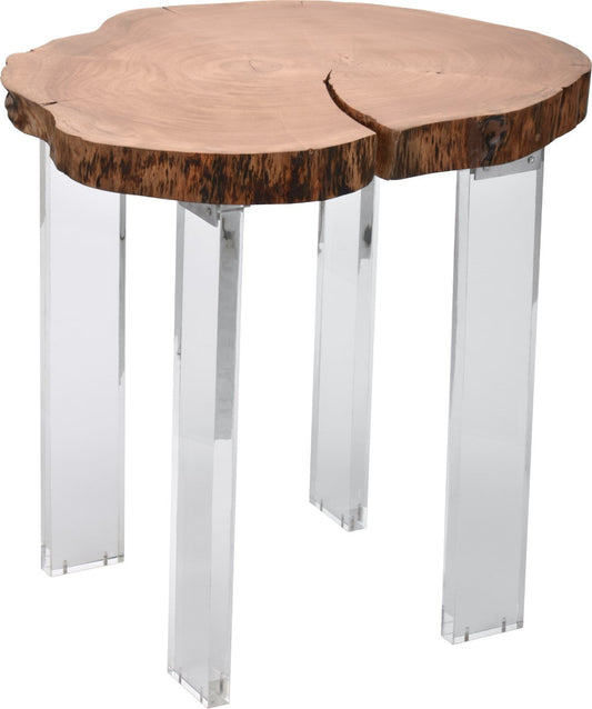 Woodland Live Edge Acacia Wood End Table with Acrylic Legs – Stunning Contemporary Home Accent!