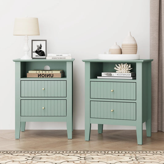 Fluted Nightstand with 2 Drawers Set of 2