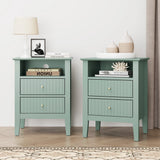 Fluted Nightstand with 2 Drawers Set of 2