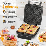 Stainless Steel Waffle Maker 4 Slices with Quick Heat-Up
