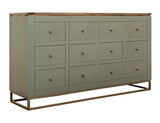 12 Drawer Timber Console Table - Green Wood Storage Furniture