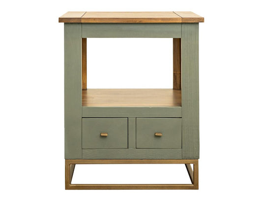 2 Drawer End Table with Shelf | Timber Occasional Table Green