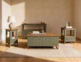 8 Drawer Hinged Top Cocktail Table | Green Timber Occasional Table