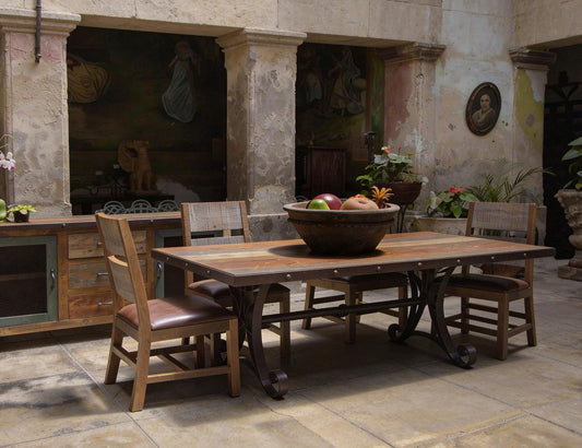 Wooden Chair - Antique Multicolor Pine Wood Seating with Leather