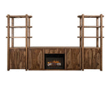 70 Inch Mango Teak TV Stand with Fireplace Insert & Storage