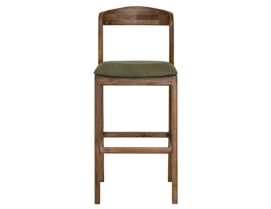 Silver Barstool 30" - Olive Green Upholstered Bar Stool