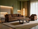 Zaphiro Sofa | Modern Camel Poly Suede Sofa with Wood Base