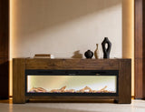 Console 94" Electric Fireplace | Teak Wood Entertainment Center