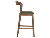 Silver Counter Height Barstool 24" - Olive Green Upholstered Seat