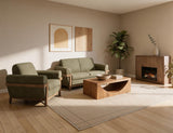 Mezquite Armchair - Mid-Century Green Faux Leather & Solid Pine Wood