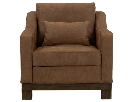 Zaphiro Armchair - Modern Camel Suede Chair with Wood Base