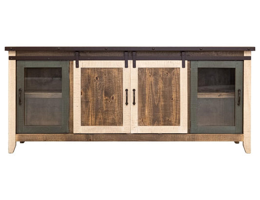 2 Glass Doors 2 Sliding Doors TV Stand - Rustic Antique