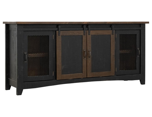 Pueblo Black TV Stand: 2 Sliding & 2 Mesh Doors, Solid Pine