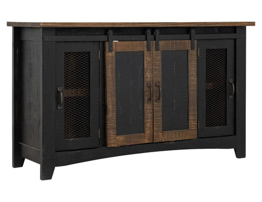 Pueblo Black TV Stand - 2 Sliding Doors, 2 Mesh Doors, Solid Pine