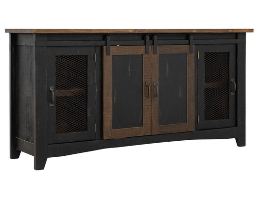 Pueblo Black TV Stand - 2 Sliding & 2 Mesh Doors Solid Pine