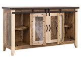 2 Glass Doors 2 Sliding Doors TV Stand - Rustic Antique Multicolor