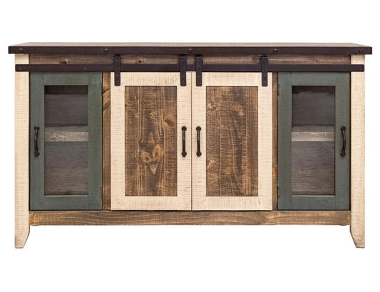 2 Glass Doors 2 Sliding Doors TV Stand - Rustic Antique Multicolor
