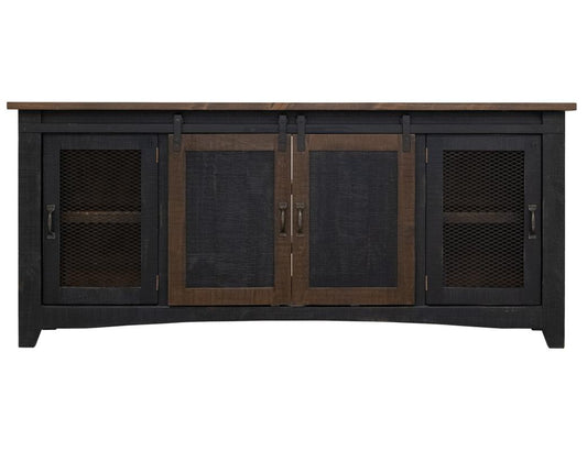 Pueblo Black TV Stand: 2 Sliding & 2 Mesh Doors, Solid Pine