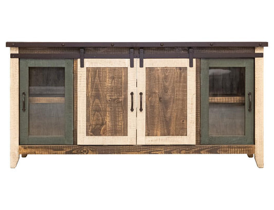 2 Glass Doors 2 Sliding Doors TV Stand | Rustic Antique Multicolor
