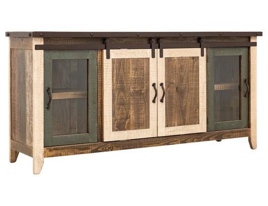 2 Glass Doors 2 Sliding Doors TV Stand | Rustic Antique Multicolor