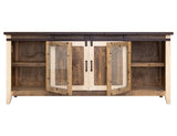 2 Glass Doors 2 Sliding Doors TV Stand - Rustic Antique