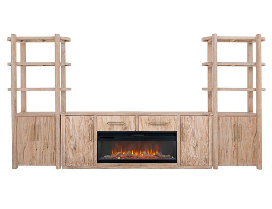 White Balam 80-inch Wall Unit TV Stand with Fireplace Insert