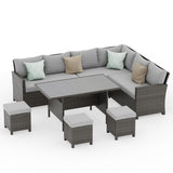 7 Piece High Curved Back Outdoor Dining Sectional Sofa