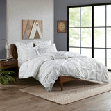 Pinched Embroidered 3-Piece Comforter/Duvet Cover Set, White