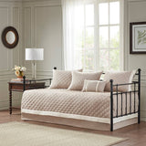 6 Piece Cotton Diamond Quilted Daybed Cover Set, Khaki